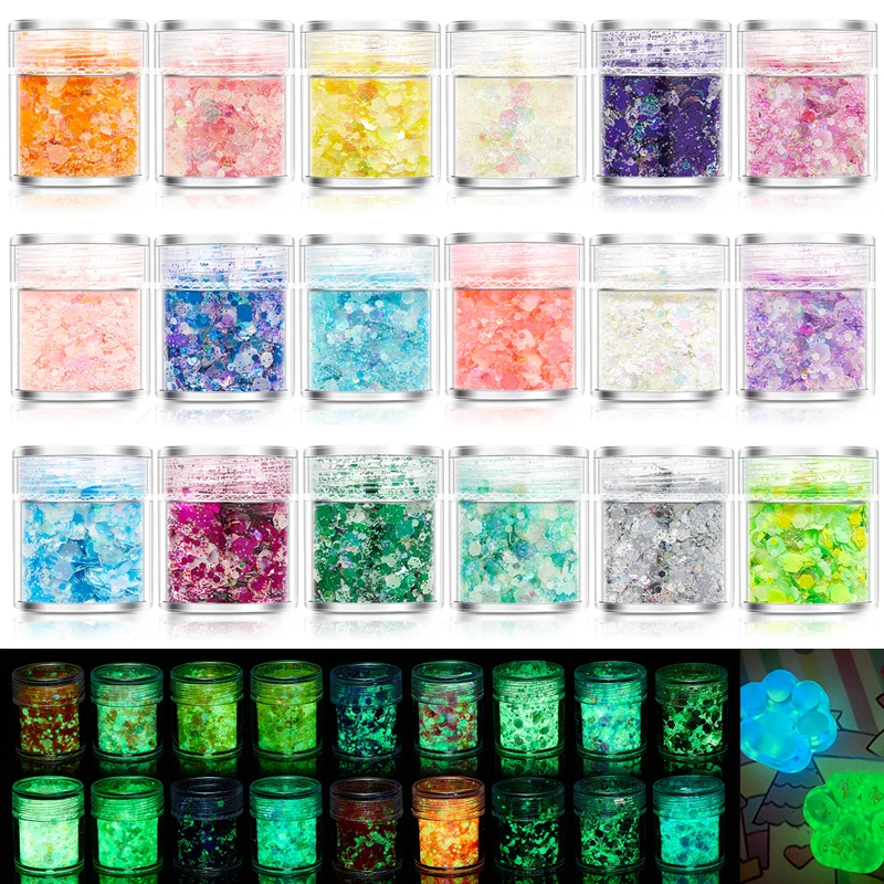 

24 Colors Resin Filling Luminous Hexagon Sequins Glitter Epoxy Resin Mold Pigment DIY Glow in the Dark Nail Art Decoration Craft