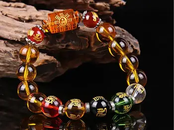 

10mm/12mmMen and women's agate yellow crystal Buddha beads bracelets for lovers