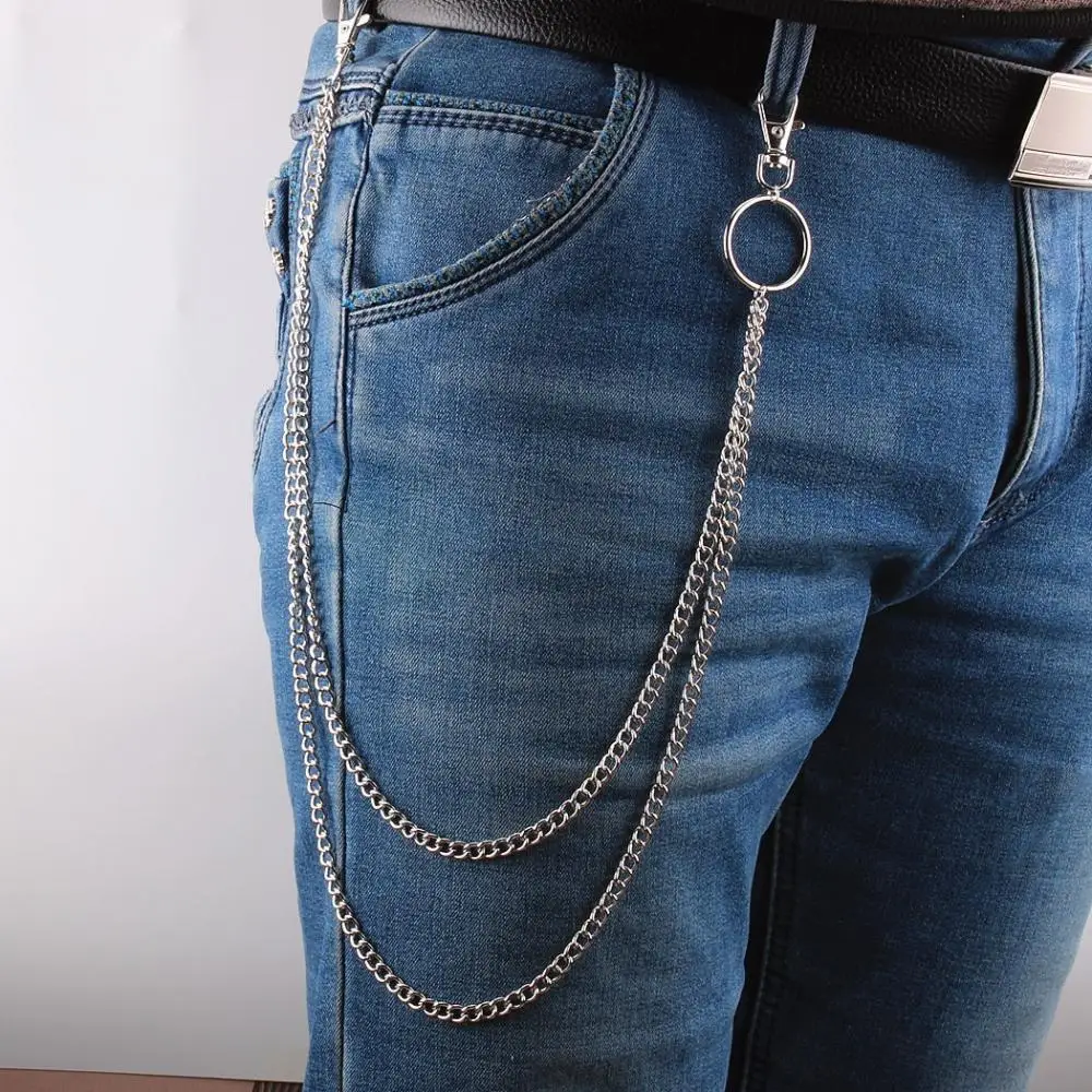Punk Rock Metal Pants Waist Chain Men Women Key Chain Big Ring Wallet  Keychain