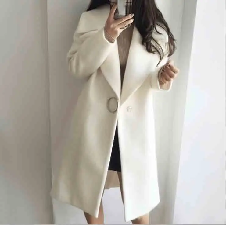 Женское пальто уличная одежда с отложным воротником Женская одежда корейское шерстяное пальто женское белое шерстяное пальто куртка