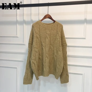 

[EAM] Big Size Knitting Sweater Loose Fit Round Neck Long Sleeve Women Pullovers New Fashion Tide Autumn Winter 2020 1W885