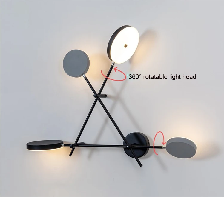 Artpad 4 Head Rotatable Black Gray Bedside Lamp Wall Mount Light Nordic Postmodern 38W 48W Living room Sconces Wall Led Fixture