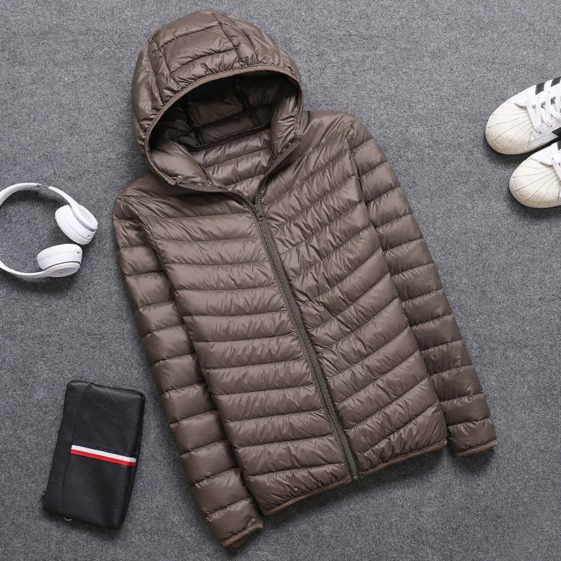 Plus Size S-5XL Mens Hooded Jacket Coat 90% Duck Down Filler Ultra Light Spring Autumn Male Winter Warm Coat+ Portable Bag