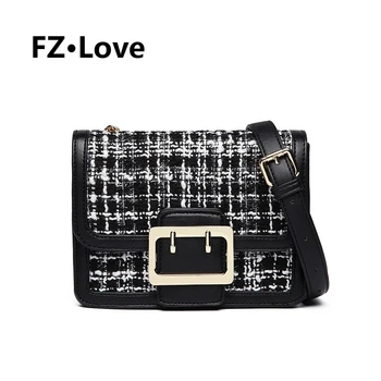 

Women's Blue White tweed Patchwork Shoulder Bags PU Leather Crossbody Bag for Ladies Cell Phone Flap Purse Wallet Bags Handbags