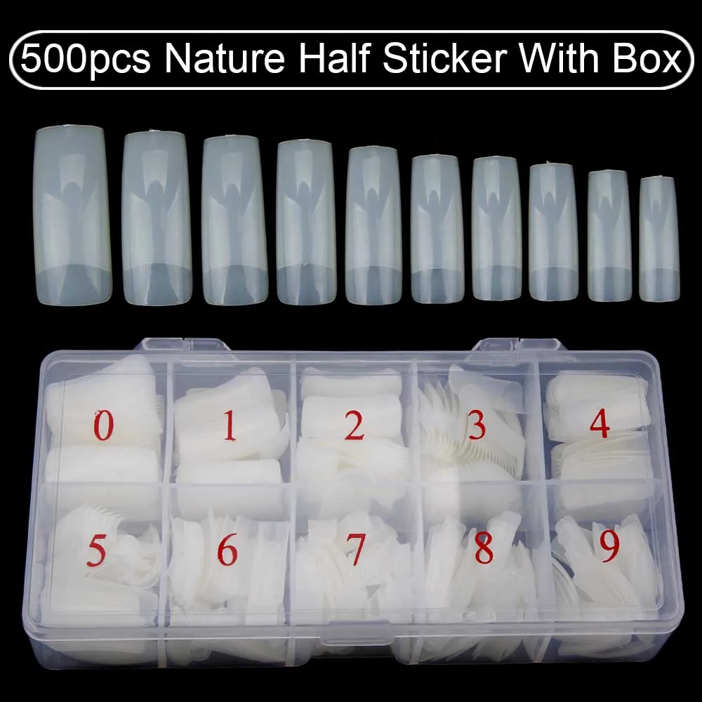 thumbnail image 1 of Cápsulas para uñas, 500 unidades por caja, puntas de uñas postizas de cobertura total, cápsulas de uñas acrílicas transparentes, manicura francesa, uñas postizas, 1 of 5
