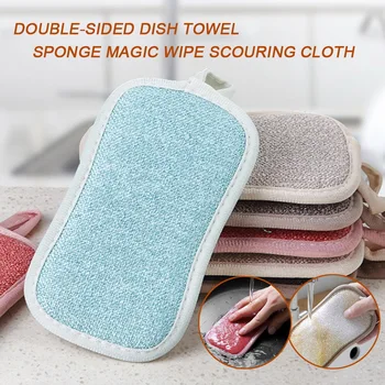 

1PC Double sided Highly efficient Scouring Pad Dish Cloth kitchen Cleaning tools Wipers rags Strong Decontamination Dish Towels