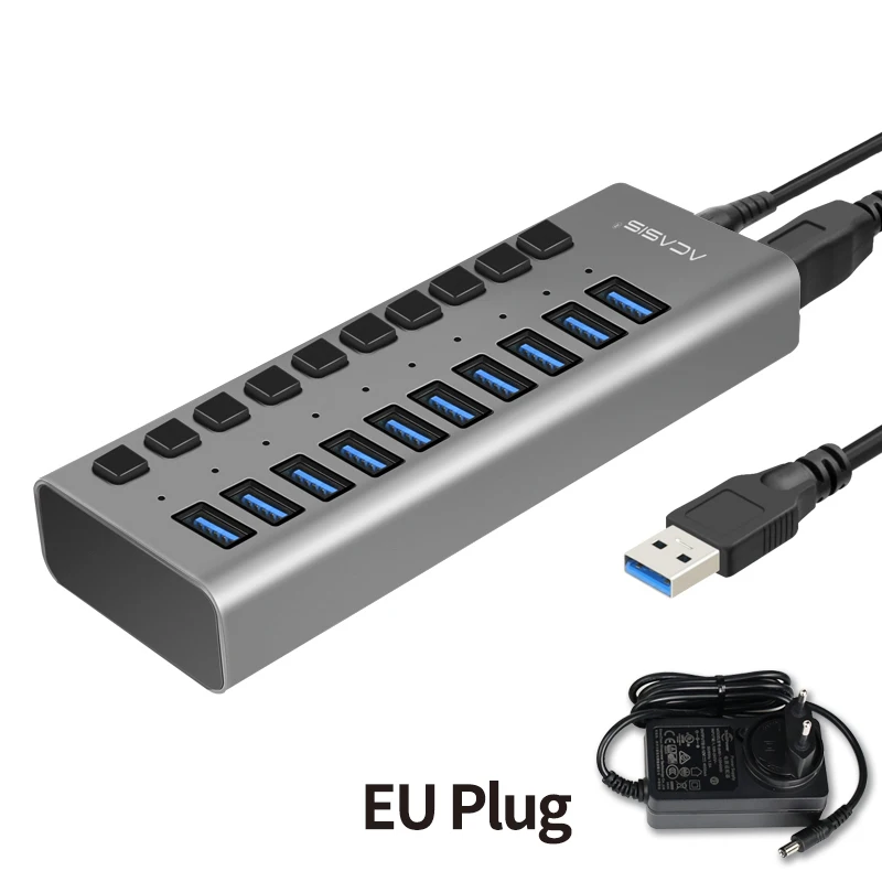 10 портов usb-хаб 3 0 с адаптером питания ЕС/США мульти переключателем вкл/выкл USB
