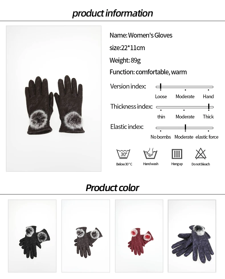 [CHARA'S] Брендовые женские перчатки кожаные перчатки кружевные теплые перчатки с кроличьим мехом модные зимние теплые тактильные перчатки