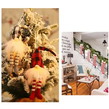 

2pcs Christmas Gnome Santa Doll Toy Hanging Xmas Tree Ornament LED Light Holiday
