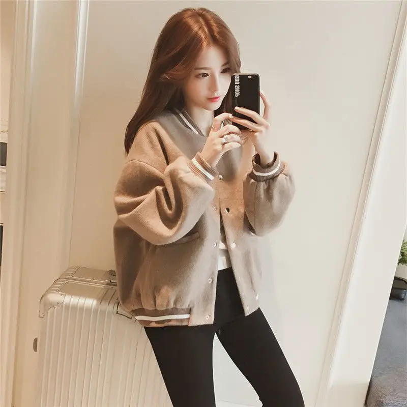 

Baseball uniform women's new fall / winter 2020 Korean version loose ins trend thickened short short woolen coat for women