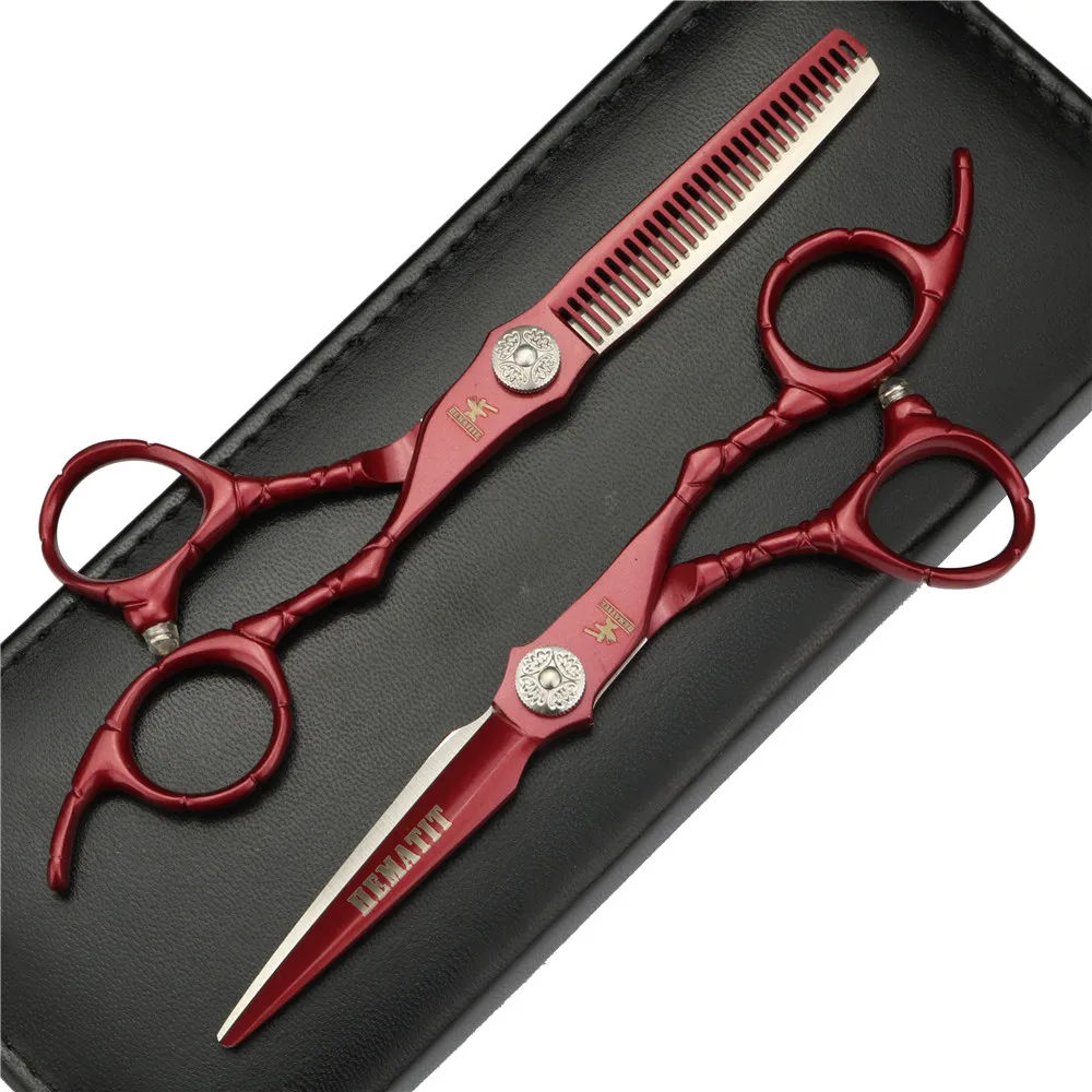 6 дюймов красный парикмахерские Профессиональные ножницы набор Япония 440C ножницы для волос резка и истончение ножницы и изгиб ножницы - Цвет: Cut Thinning 10