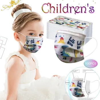 

100pcs Disposable Face Mask Children's Printed In Stock Print Facemask Facemask For Childrens Masker 3Ply One time Halloween