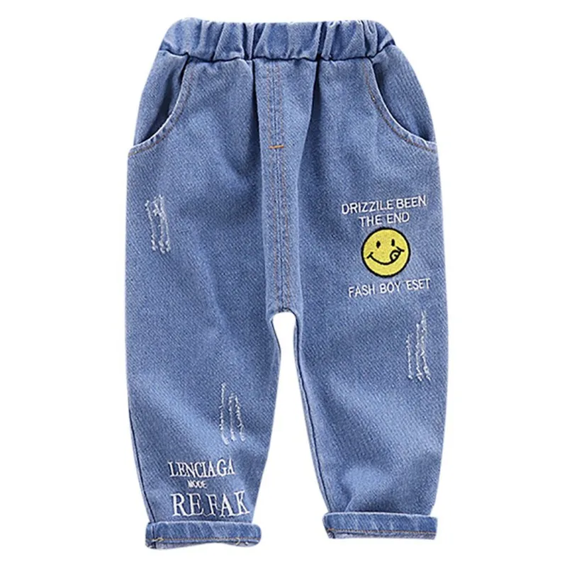 Небесно-голубой Осенний цветочный принт деним с буквами для маленьких мальчиков, длинные штаны для малышей, штаны - Цвет: Небесно-голубой
