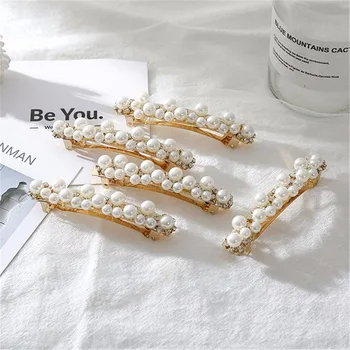 

1PC New Women Fashion Spring Hair Clip Imitiation Pearl Hairpins Barrettes Gold Color Metal Hair Accessories Chic