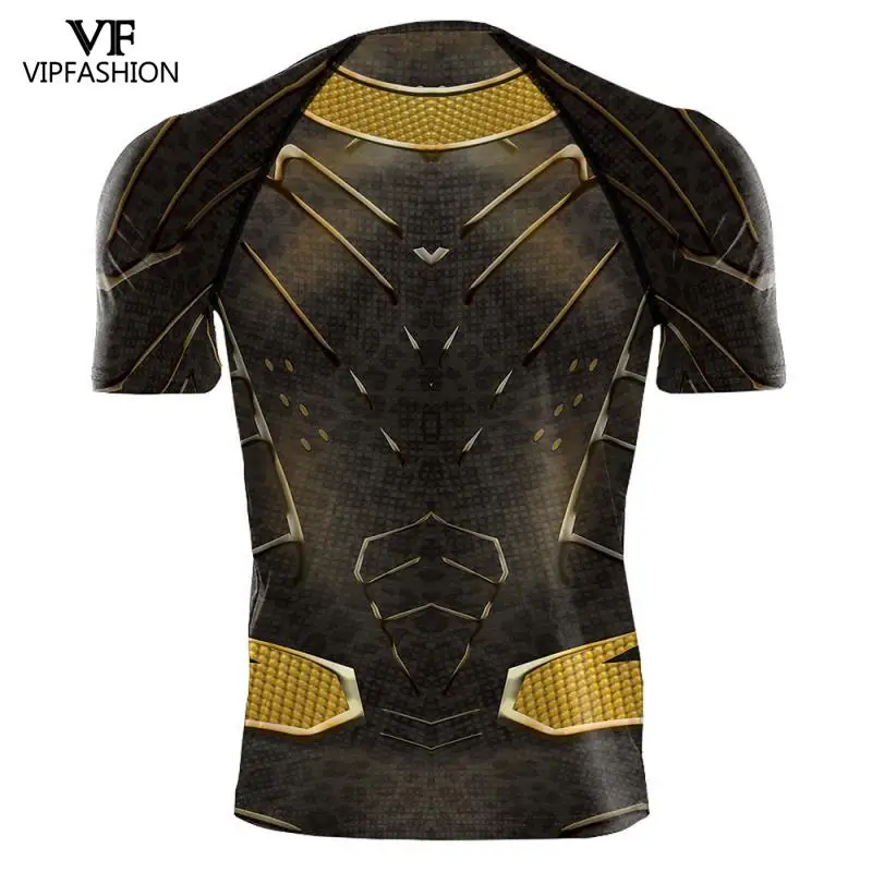 VIP FASHION Black Panther Costume Boy Adult Men 3D printed Superhero Raglan Sleeves Compression Shirts Tops For Male