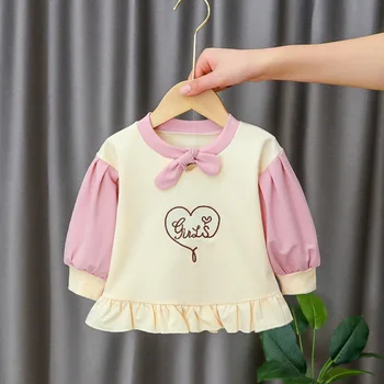 

Baby cute cotton bow Long Sleeve Dress Girls Sweater Spring Autumn New Baby Girls Princess Tops Kids