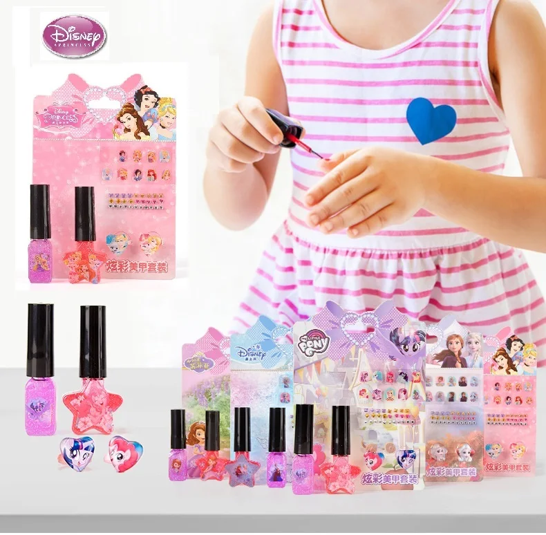 Disney-Conjuntos de adhesivos para uñas lavables para niñas, conjuntos de adhesivos para uñas, juguetes para juego de imitación, maquillaje, juguete para regalo