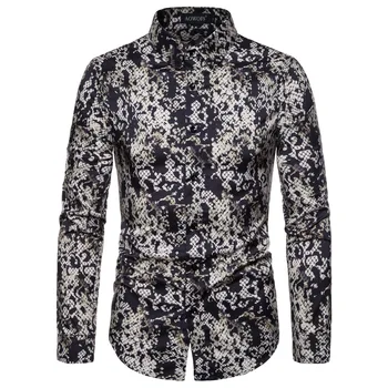 

2020 Fall New Men's Long-sleeved Shirt Snake-skin Printed Shirt Free Shipping