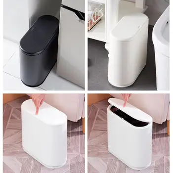

Pressing Type Flip Cover Trash Cans Portable Waste Bin Plastic Garbage Bin Simple Style Cleaning Tools for Office Home