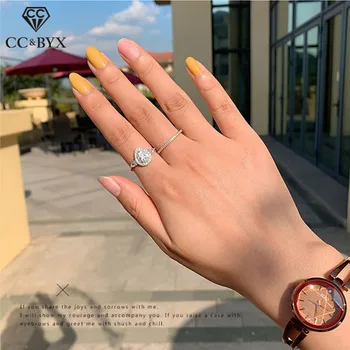 

CC 925 Silver Rings For Women Water Drop Cubic Zirconia Fashion Jewelry Bridal Wedding Engagement Ring Drop Shipping CC585