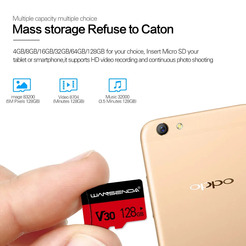 WANSENDA, карта памяти Micro SD, 8 ГБ, 16 ГБ, 32 ГБ, 64 ГБ, 128 ГБ, MicroSD, TF карта, класс 10, флеш-карта, карта памяти