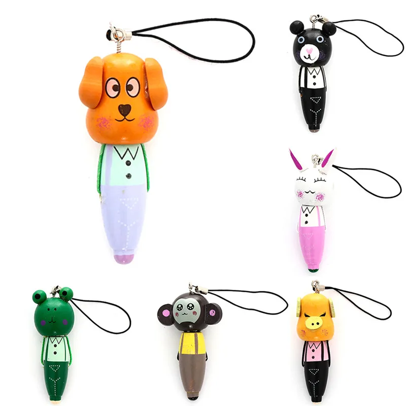 1Pc Mini Cartoon Animal Wooden Pendant Ball Point Pen For Kid Party School Gift