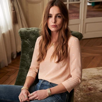 

Polka Dot Back Buckle Silk Shirt Women Summer Elegant O Neck Casual Print Shirts 2020 Autumn Vintage Tops Blouse Office Lady