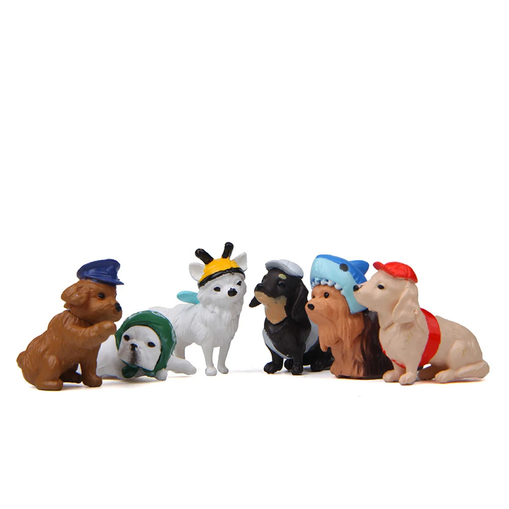 6Pcs Cute Hat Dog Puppy Model Figurine Desk Decor Miniature Landscape Accessory