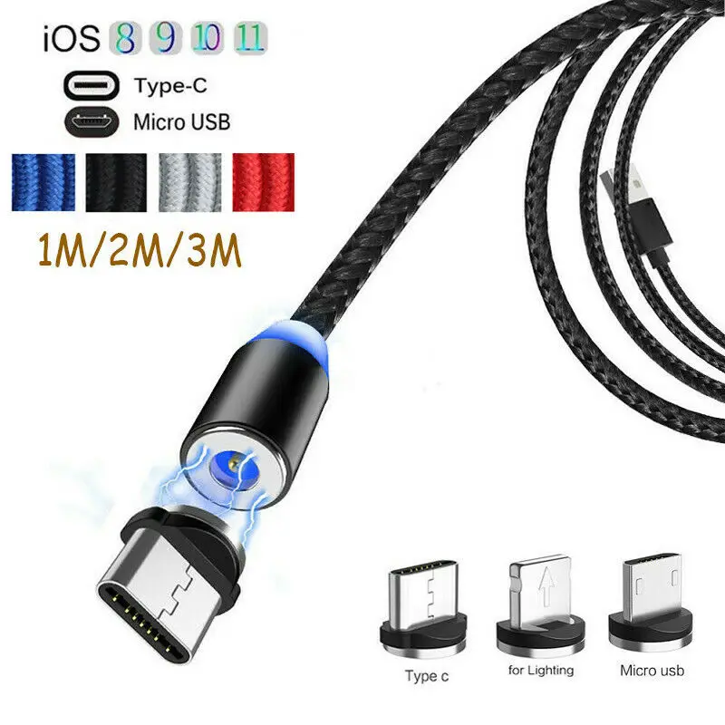 2.4A плетеный 3 в 1 быстрое магнитное зарядное устройство IOS usb type C Micro usb зарядный кабель 1-3M для iPhone LG Sumsung Лот