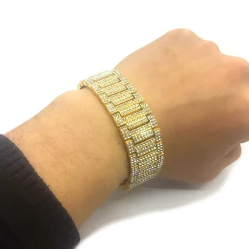 

Hip hop full zircon crystal Miami Cuban Link Chain Bracelet Iced out men's Gold chain Bracelet Jewelry
