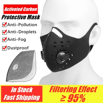 

Dustproof Cycling Face Mask Activated Carbon Filter Sports Mask PM2.5 Anti-Pollution Training MTB Bike Mask Washable Face Shield
