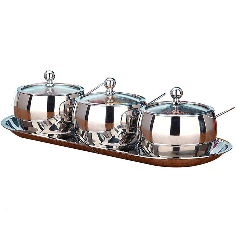 

Stainless Steel 304 Seasoning Jar Set Visible Seasoning Box Salt Shaker Set Seasoning Bottle Home Kitchen Seasoning Box 3 Season