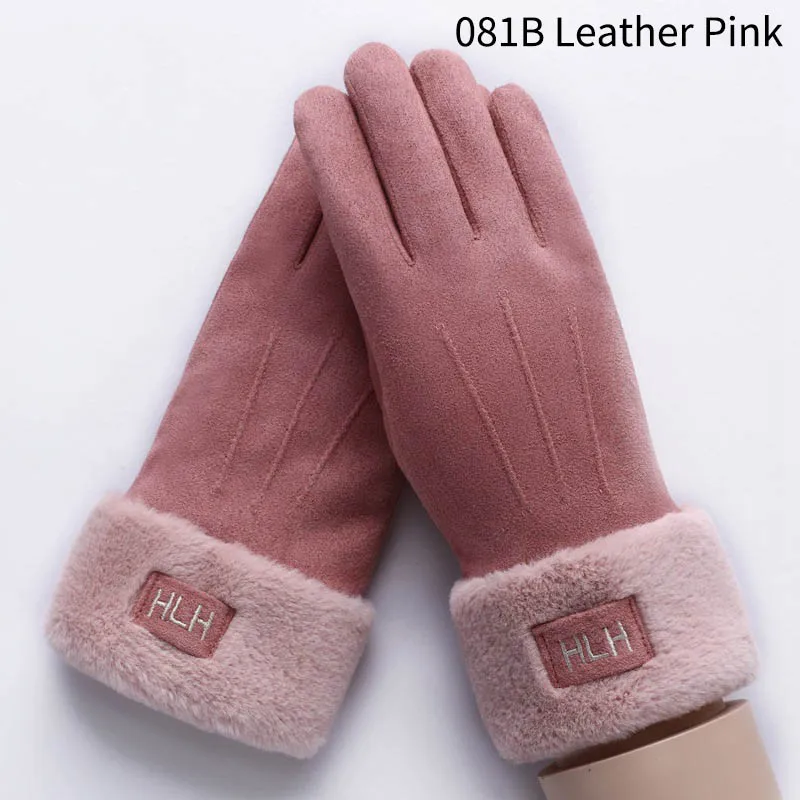 Модные зимние женские перчатки с милым котиком и снежинками, двухслойные кашемировые теплые спортивные женские перчатки для занятий спортом на открытом воздухе - Цвет: 081B Leather Pink
