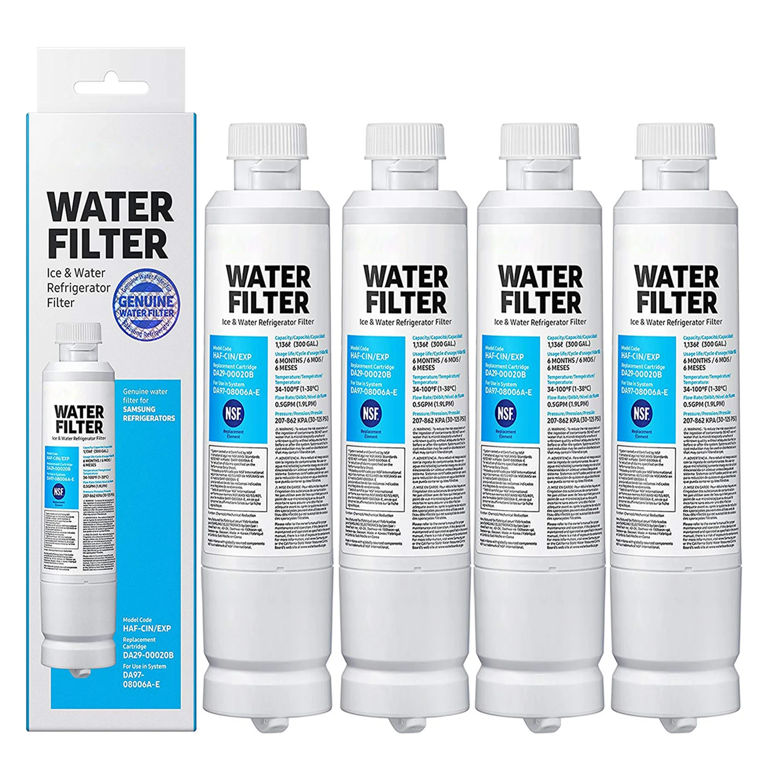 NEW DA29-00020B Refrigerator Water Filter Replacement for Samsung DA29-00020B, DA29-00020A, HAF-CIN/EXP, 46-9101, Pack of 4 replacement lg lt700p for kenmore 469690 lg adq36006101 rwf1200a water filter air filter lt120f 469918 refrigerator