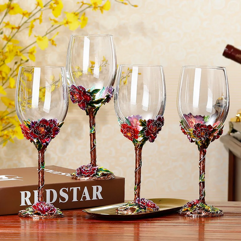

Top Grade Crystal Glass Household Wine Glass Leather Suitcase Set Creative Enamel Goblet Wine Glass