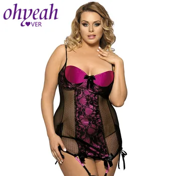 

Ohyeahlover Stylish Mesh Transparent Back Babydoll Mujer Exotic Rosy Bra Pad Langerie Lace Bow Big Size Lingerie Feminina RL7329