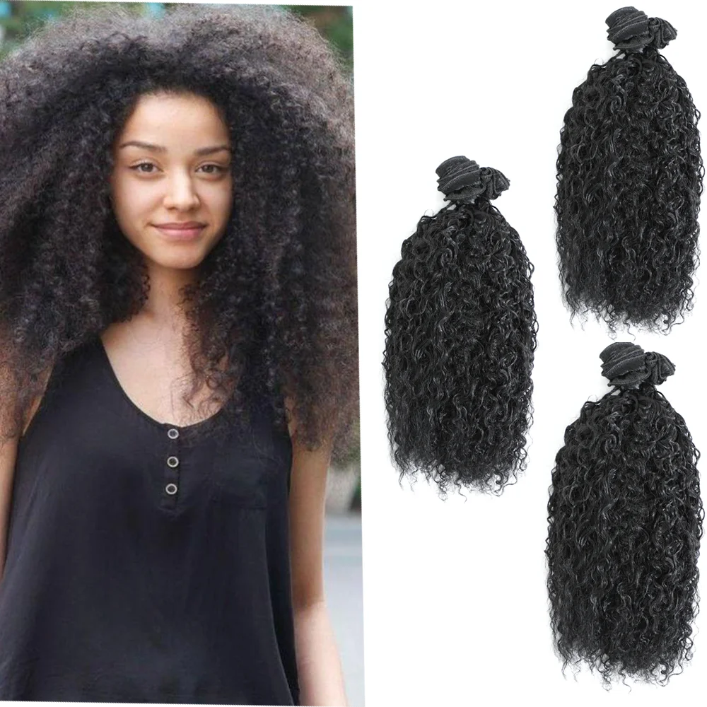Изображение красота афро кудрявые вьющиеся волосы 16 дюймов 6 Пряди/лот синтетические волосы плетение 200 г натуральный цвет все в одном наращивание волос