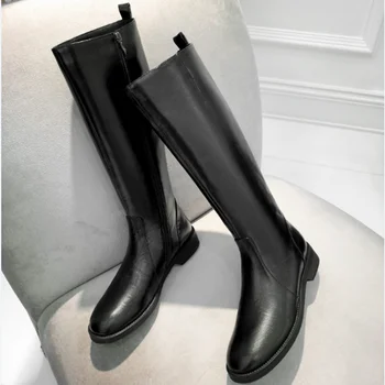 

2021 Autumn Winter Concise Genuine Leather 3cm low heels Women's knee high Boots Newest Office Lady Party Shoes Woman