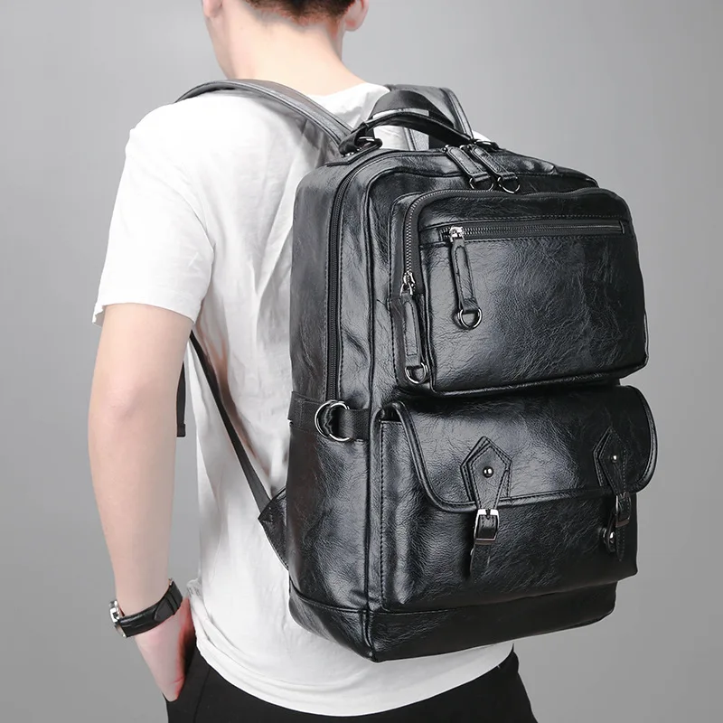 

2019 New Style Men's Backpack Waterproof Prevent Scratch PU Leather Backpack Sports Outdoor Fashion School Bag Travel Bag