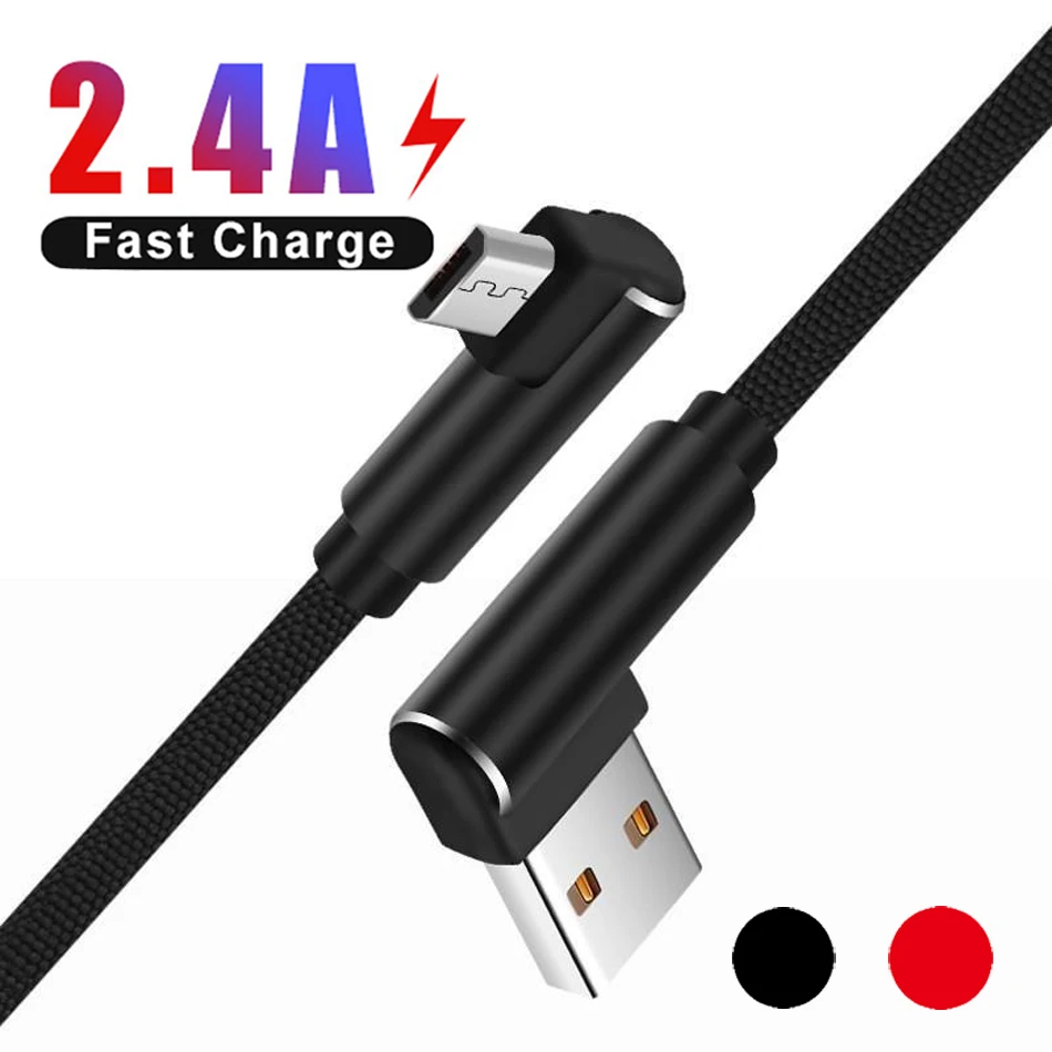Micro USB кабель 2.4A быстрое зарядное устройство шнур 90 градусов локоть нейлоновый