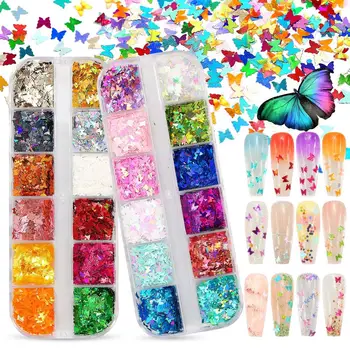 

24 Colors Nail Art Holographic Butterfly Nail Glitter Splarkly Nail Sequins Flake Glitters for Nail Art Decoration & DIY Craftin