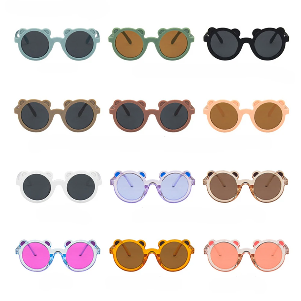 1pc 2022 New Kids Cute Cartoon Bear Shape Round Sunglasses Boy Girls Children Vintage Uv400 Colors Rimless Polarized Sun Glasses blue blocker glasses