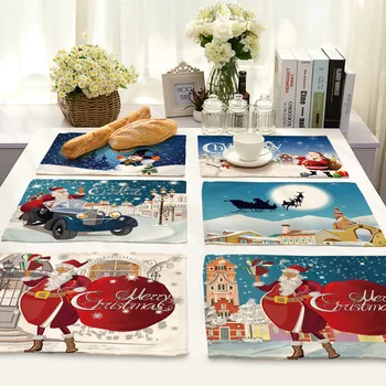 

Christmas Carnival Santa Printed Cotton Linen Fabric Western Placemat