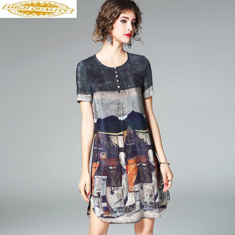 Vintage Echte Zijde Zomer Jurk 2020 Vrouwen Print Casual Mini Jurk Elegante Dames Jurken Plus Size Vestidos Robe Femme MY2442 Vintage Echte Zijde Zomer Jurk 2020 Vrouwen Print Casual Mini Jurk Elegante Dames Jurken Plus Size Vestidos Robe Femme MY2442