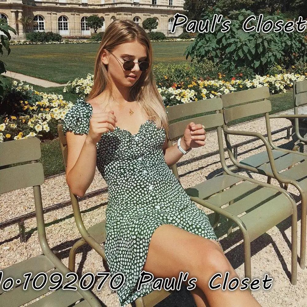 Женское шелковое мини-платье Isabelle зеленый ромашка S2016T1702