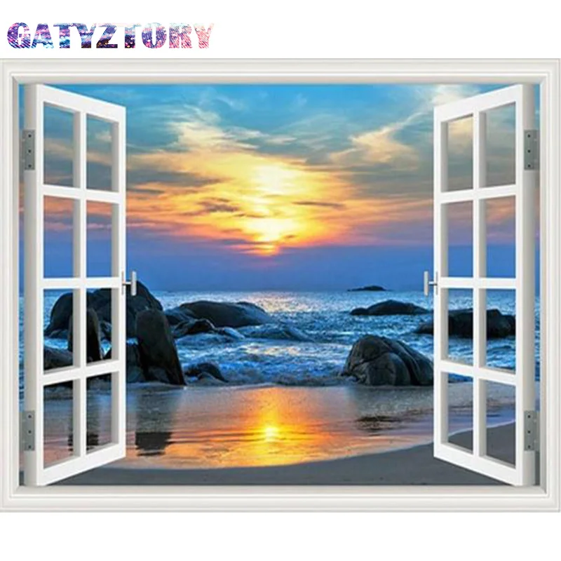

GATYZTORY Diamond Embroidery Outside Landscape Handmade Diamond Painting Needlework Mosaic Cross Stitch Home Decor
