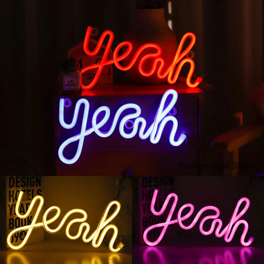 

Новый неоновый светильник Yeah, вывеска, светодиодная фигурка, украшение, ночсветильник светильник щение комнаты, магазина вечерние НКИ, праздничное торжество
