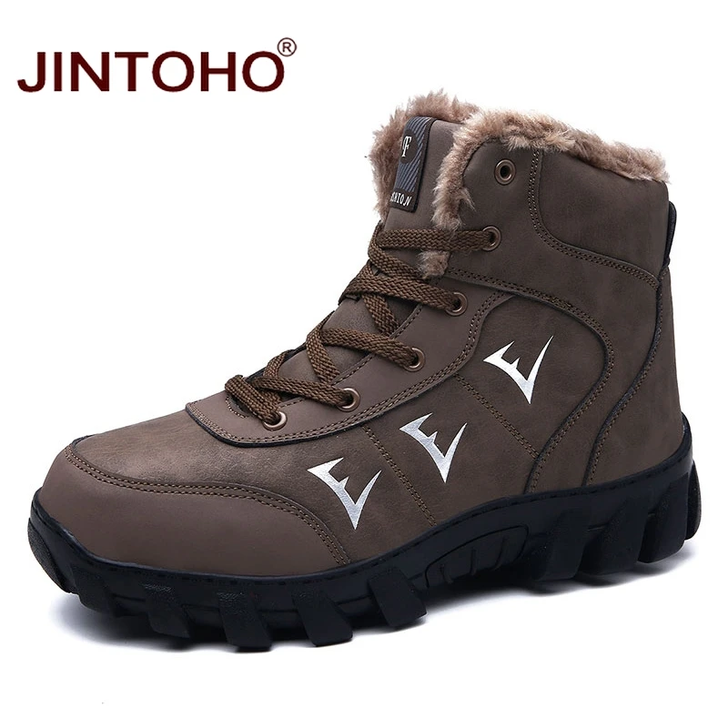 JINTOHO/мужские зимние ботинки; модные мужские зимние ботинки; Мужская обувь из натуральной кожи; Брендовые мужские кожаные ботильоны; мужские зимние ботинки - Цвет: brown