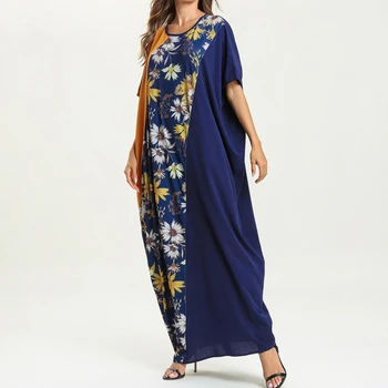 

[EWQ] 2020 Spring Summer New Arrivals O-neck Batwing Short Sleeve Print Pattern Women Casual Loose Floor-length Dress AW35205