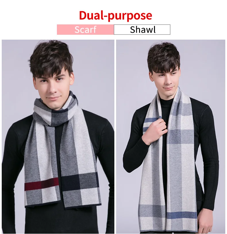 Мужской полосатый шарф из шерсти для зимы, модный дизайнерский теплый длинный мужской шарф из овечьей шерсти, кашемировый элегантный шарф